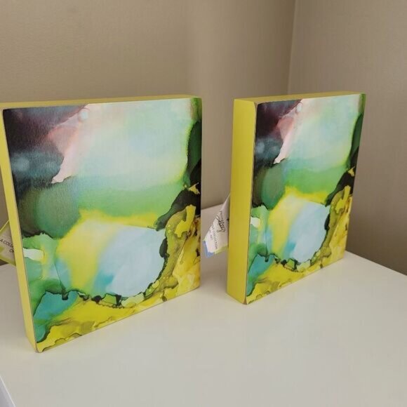 Art Box Signs Primitives By Kathy Set Of 2 Green Abstract Box Signs #0376 - Picture 2 of 8